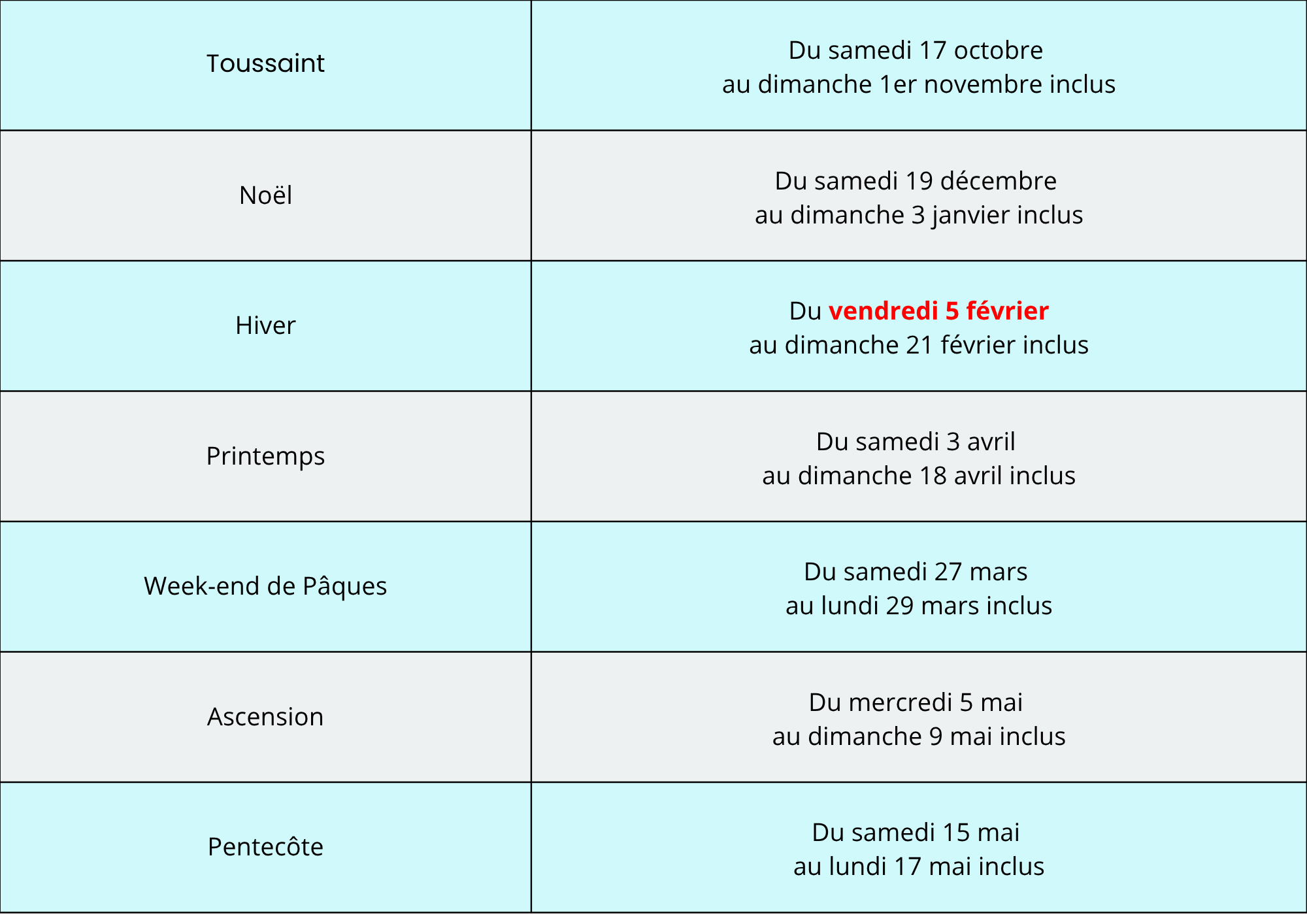 PC Calendrier vacances scolaires